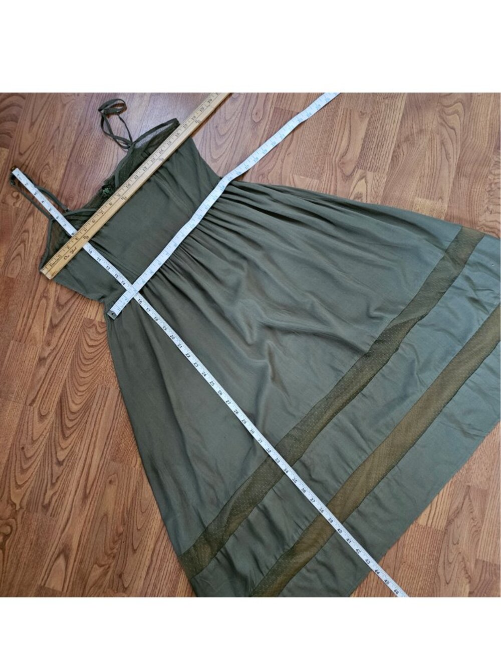 Rosemary Spaghetti Straps Sundress Midi Tank Dress Medium Olive Green